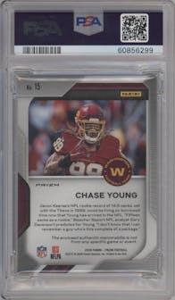 Chase Young from the 2020 Panini Prizm set featuring a Pink Prizm parallel graded by PSA and given an overall grade of 10.