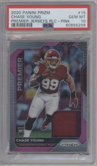 Chase Young from the 2020 Panini Prizm set featuring a Pink Prizm parallel graded by PSA and given an overall grade of 10.