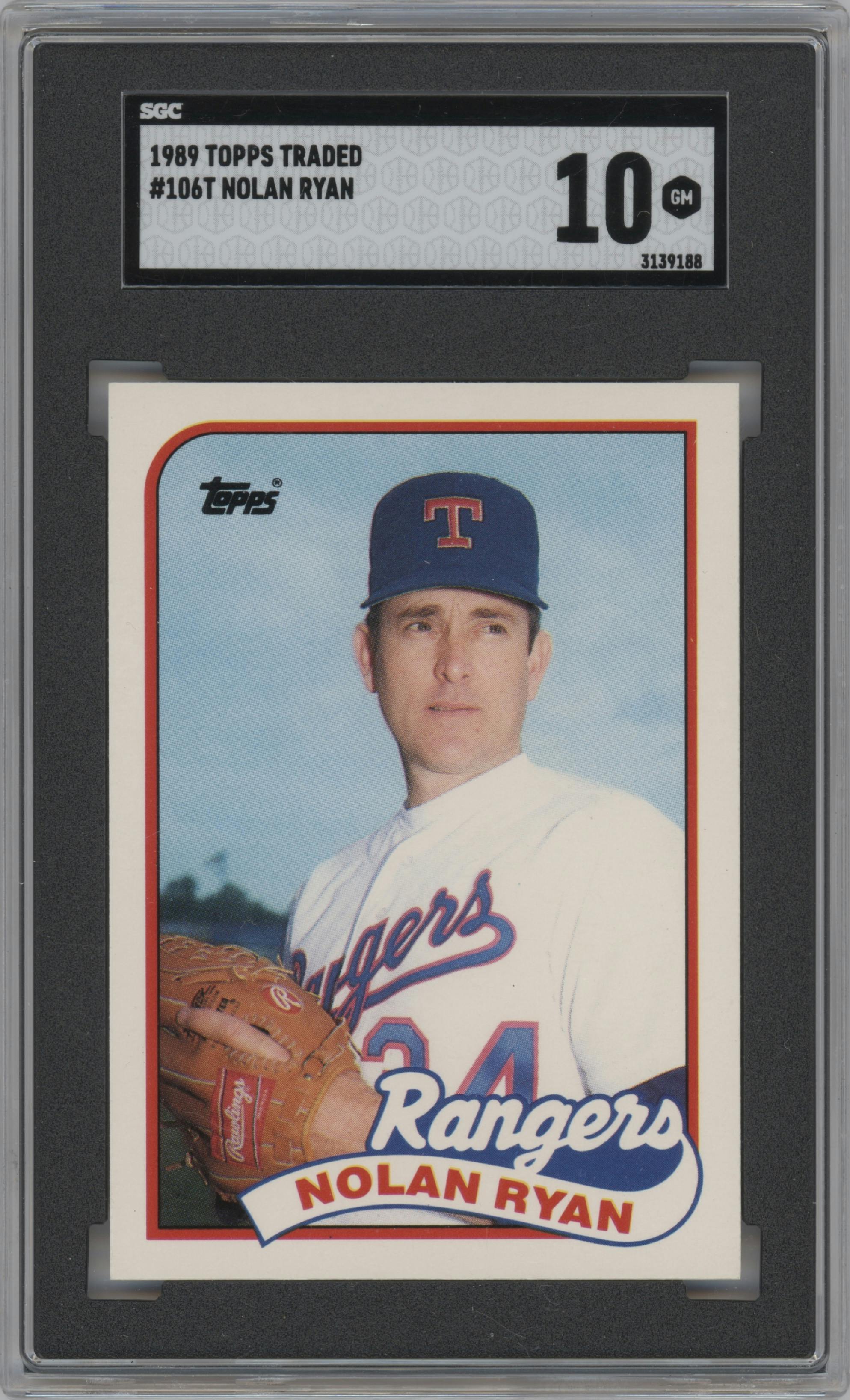 Nolan Ryan from the 1989 Topps Traded set graded by SGC and given an overall grade of 10.