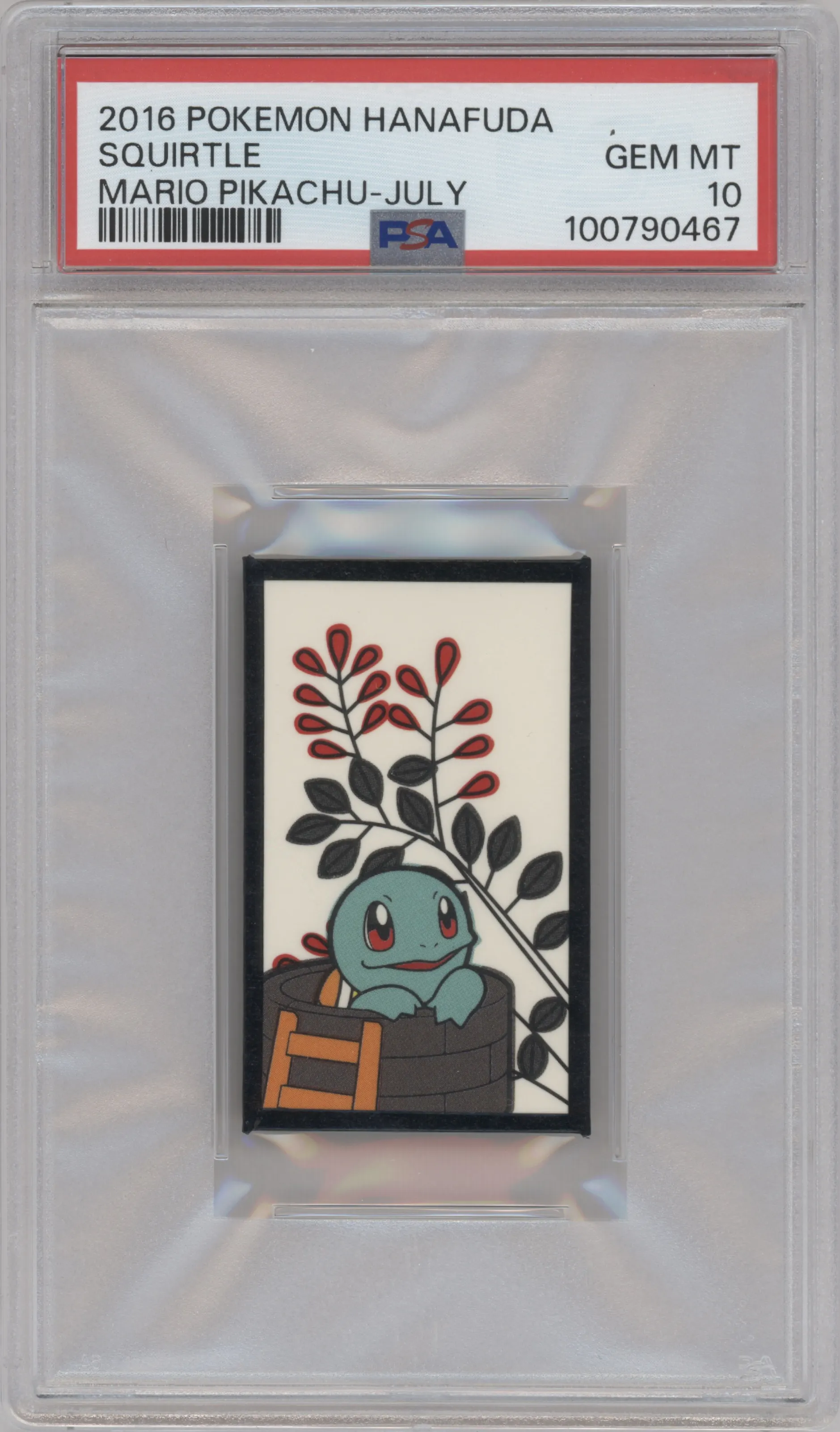 Squirtle from the 2016 Pokemon Hanafuda Mario Pikachu set graded by PSA and given an overall grade of 10.