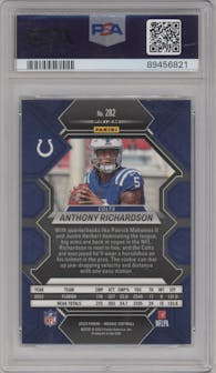 Anthony Richardson from the 2023 Panini Mosaic set featuring a Green Mosaic parallel graded by PSA and given an overall grade of 9.