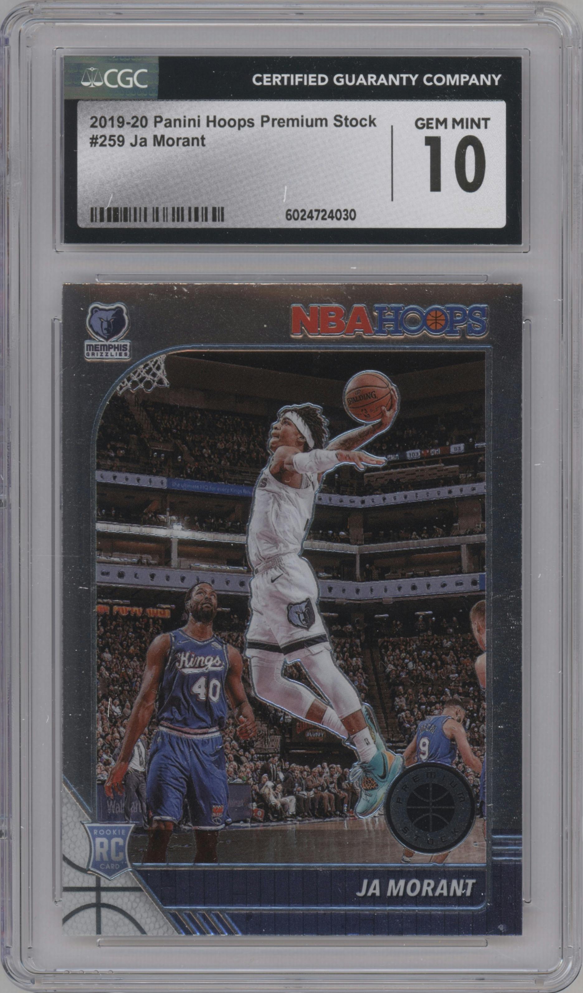Ja Morant from the 2019-20 Panini Hoops Premium Stock set graded by CSG and given an overall grade of 10.
