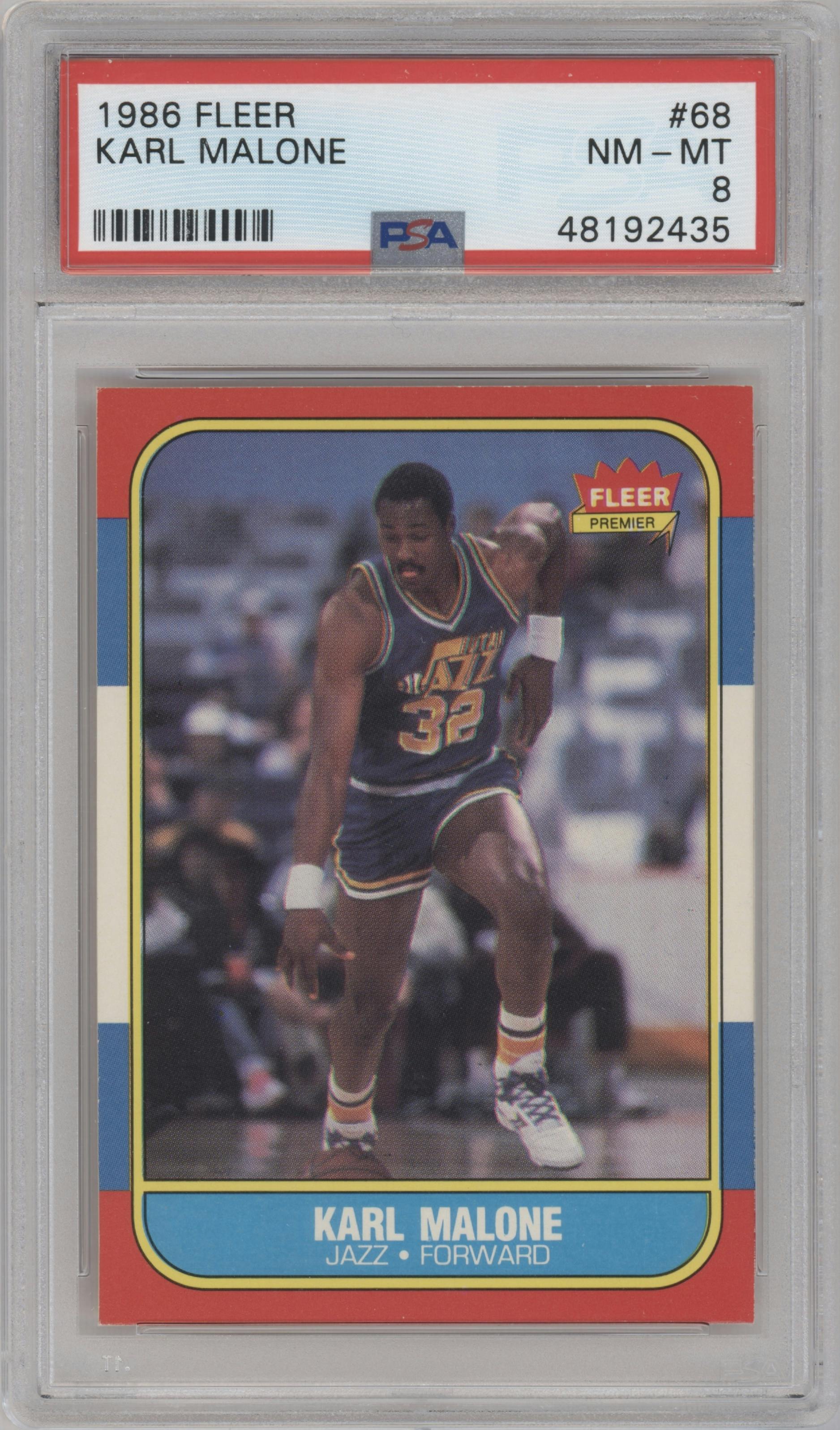 Karl Malone from the 1986-87 Fleer set graded by PSA and given an overall grade of 8.
