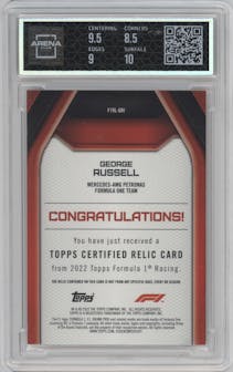 George Russell from the 2022 Topps F1 set graded by Arena Club and given an overall grade of 9.