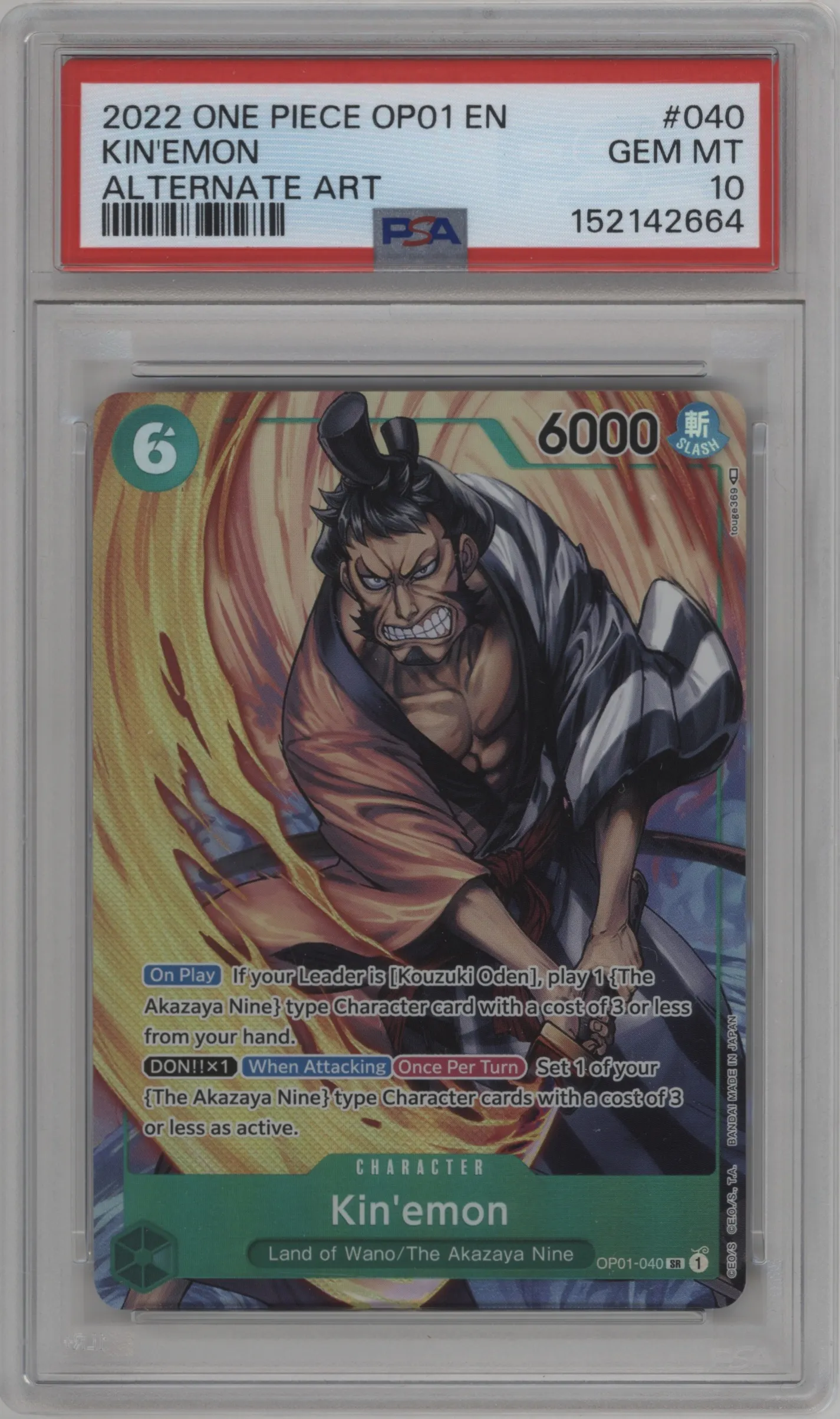 2022 One Piece Romance Dawn Kin'emon Alternate Art PSA 10