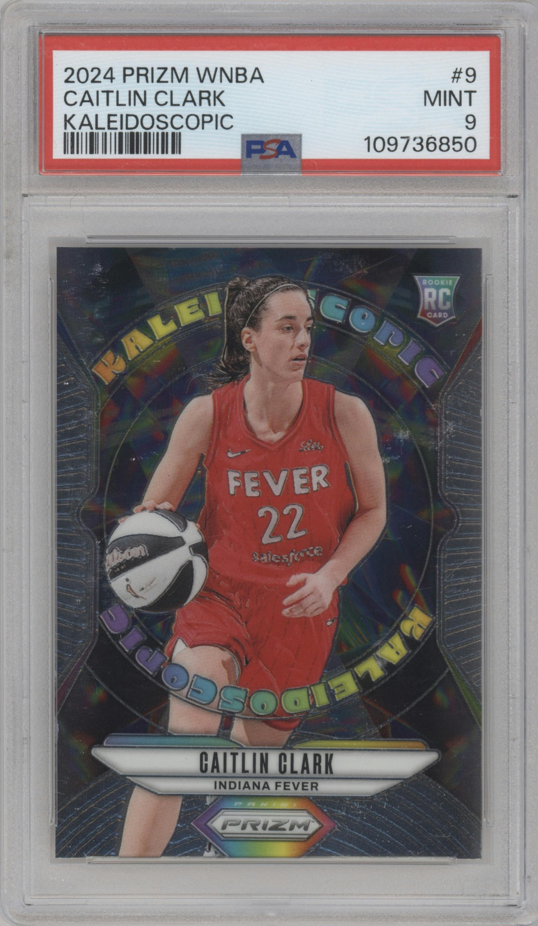 Caitlin Clark  from the 2024 Panini Prizm WNBA set graded by PSA and given an overall grade of 9.