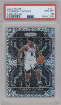 Cameron Thomas from the 2021-22 Panini Prizm  set featuring a Fast Break parallel graded by PSA and given an overall grade of 10.