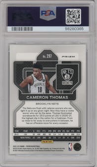 Cameron Thomas from the 2021-22 Panini Prizm  set featuring a Fast Break parallel graded by PSA and given an overall grade of 10.