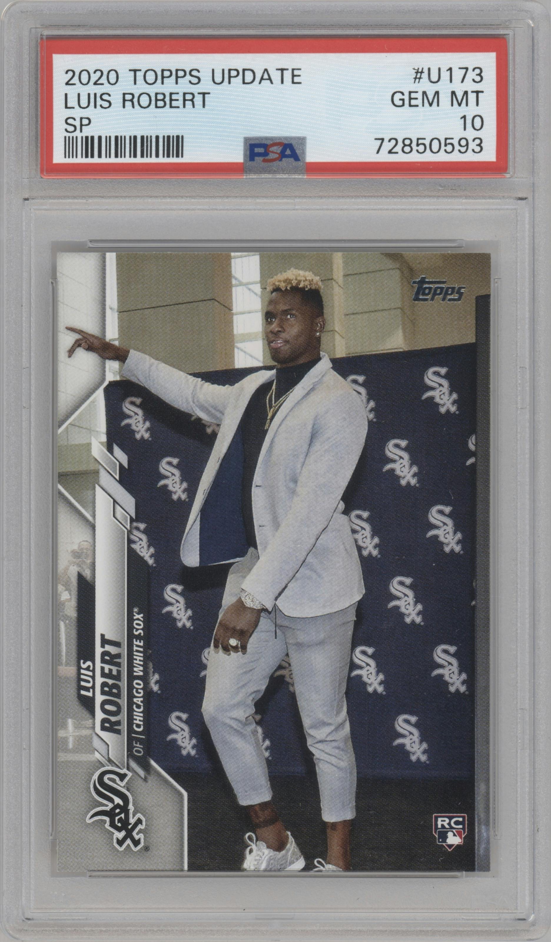 Luis Robert from the 2020 Topps Update  set graded by PSA and given an overall grade of 10.