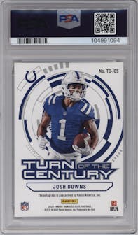 Josh Downs from the 2023 Panini Donruss Elite set featuring a Orange parallel graded by PSA and given an overall grade of 10.