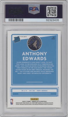 Anthony Edwards from the 2020-21 Panini Donruss Optic set featuring a Fanatics Box Set parallel graded by PSA and given an overall grade of 10.