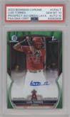 Luis Torres from the 2023 Bowman Chrome set featuring a Green Lava Refractor parallel graded by PSA and given an overall grade of 10.