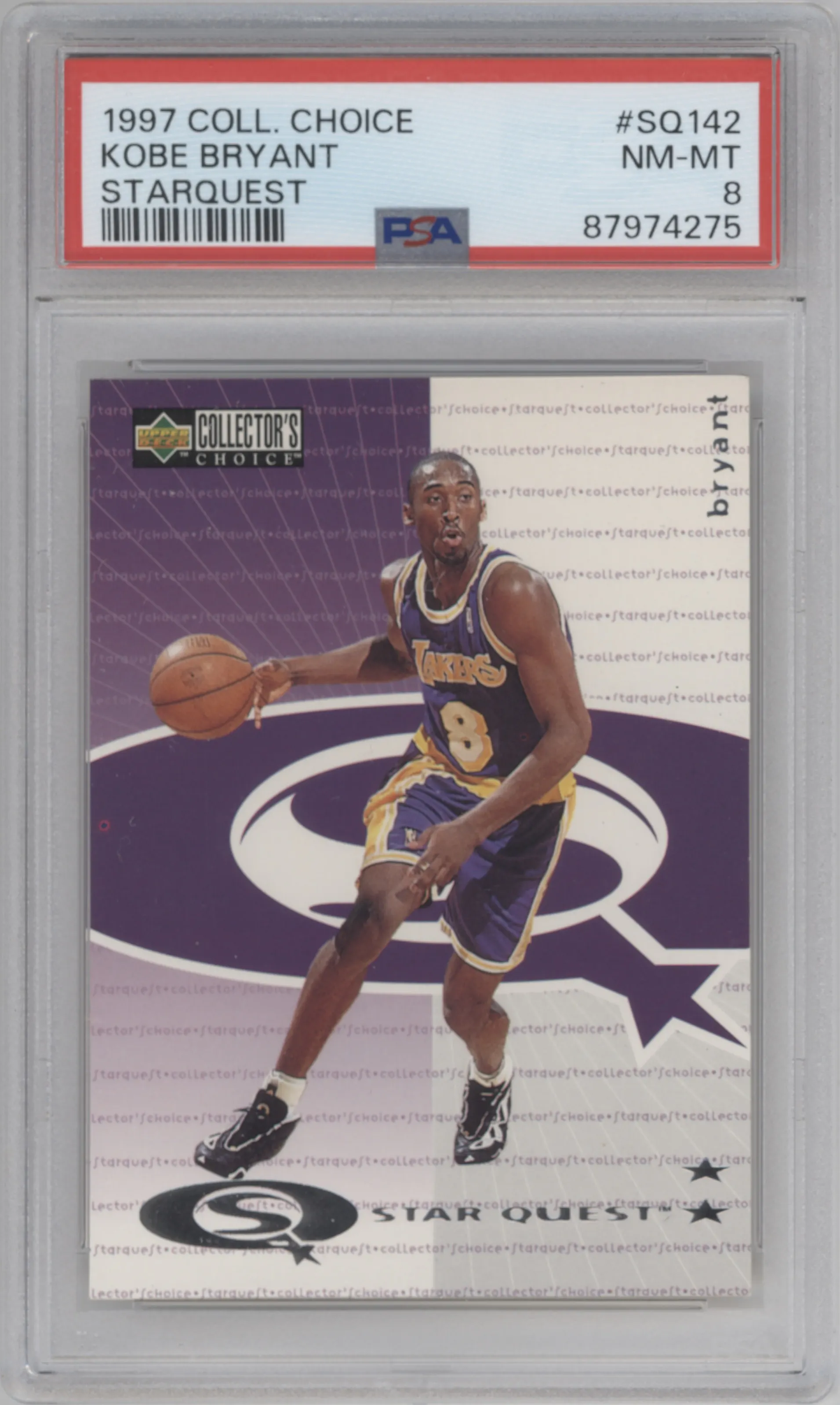 Kobe Bryant from the 1997-98 Upper Deck Collector's Choice set graded by PSA and given an overall grade of 8.