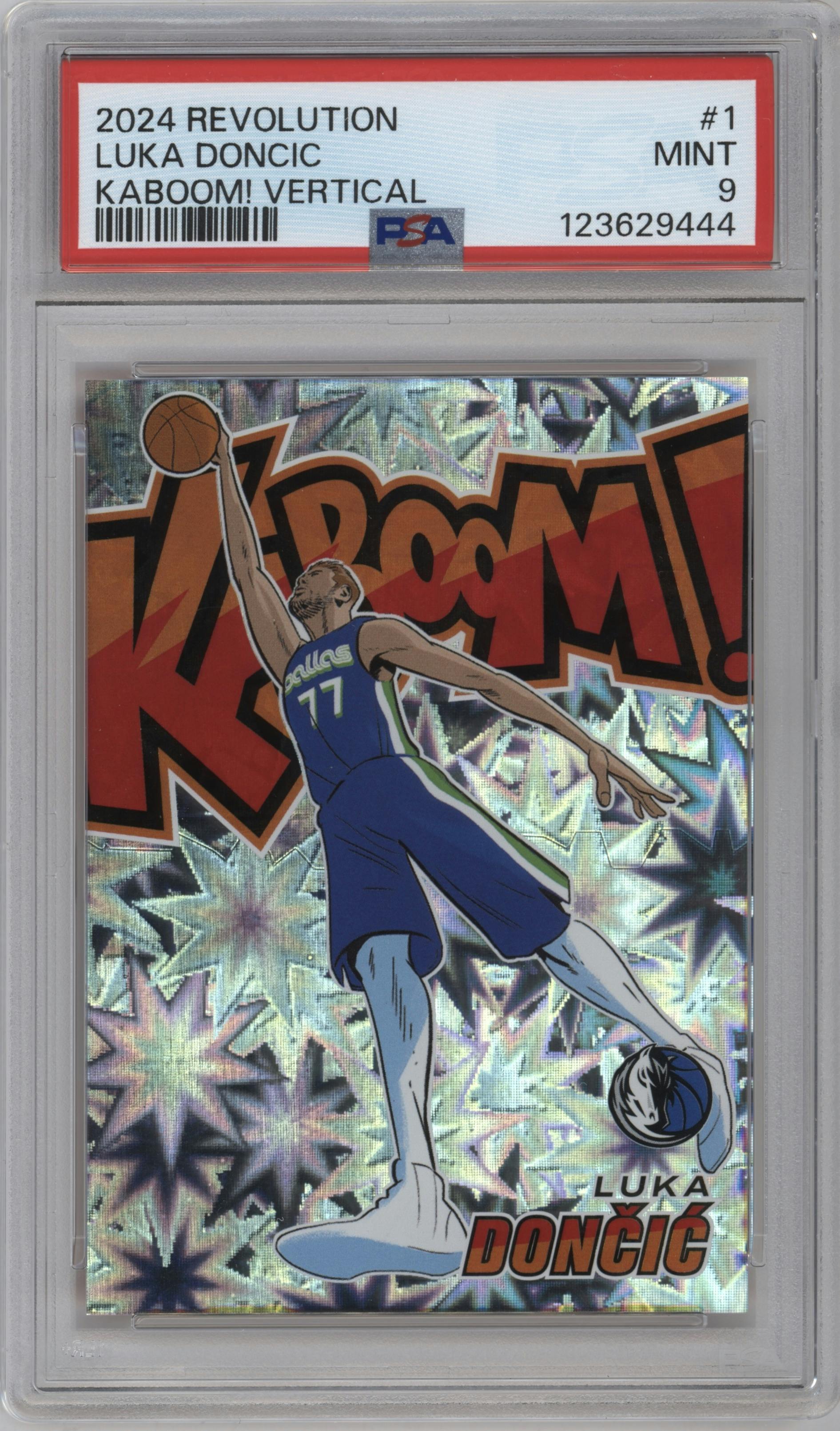 Luka Doncic from the 2024-25 Panini Revolution set graded by PSA and given an overall grade of 9.