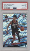 Jalen Green from the 2021-22 Panini Revolution  set featuring a Impact parallel graded by PSA and given an overall grade of 10.