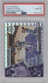 LeBron James from the 2021-22 Panini Mosaic  set featuring a Mosaic parallel graded by PSA and given an overall grade of 10.