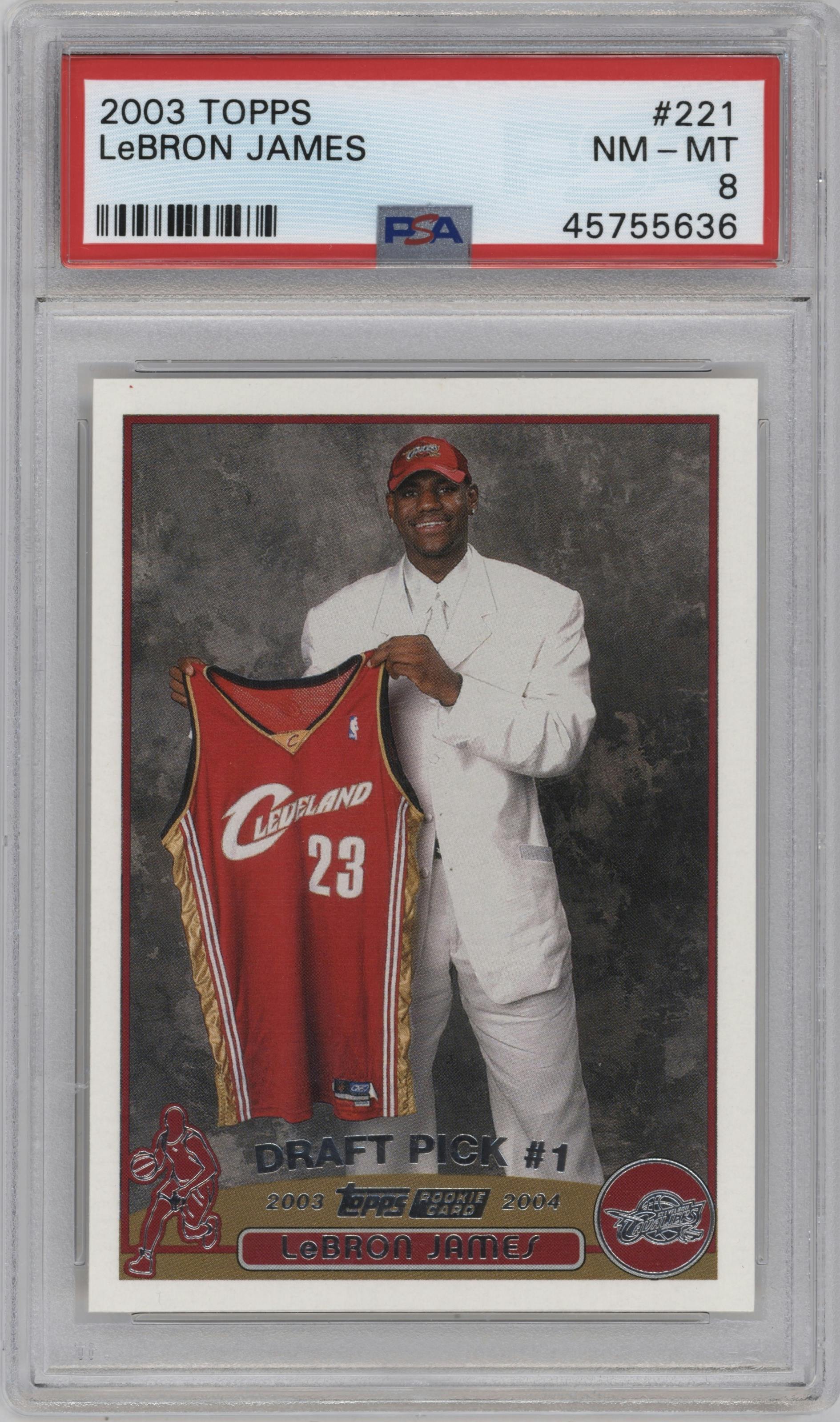 LeBron James from the 2003-04 Topps set graded by PSA and given an overall grade of 8.