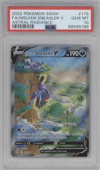 Hisuian Sneasler V from the 2022 Pokemon SWSH set graded by PSA and given an overall grade of 10.