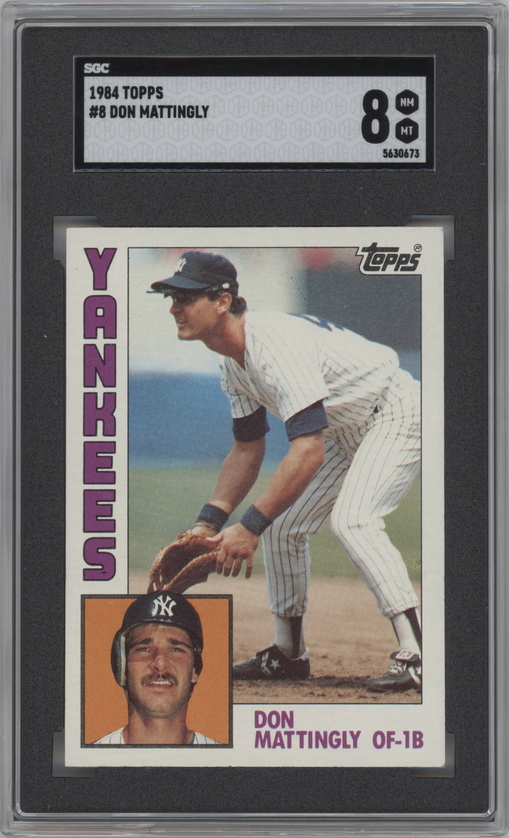 Don Mattingly from the 1984 Topps set graded by SGC and given an overall grade of 8.