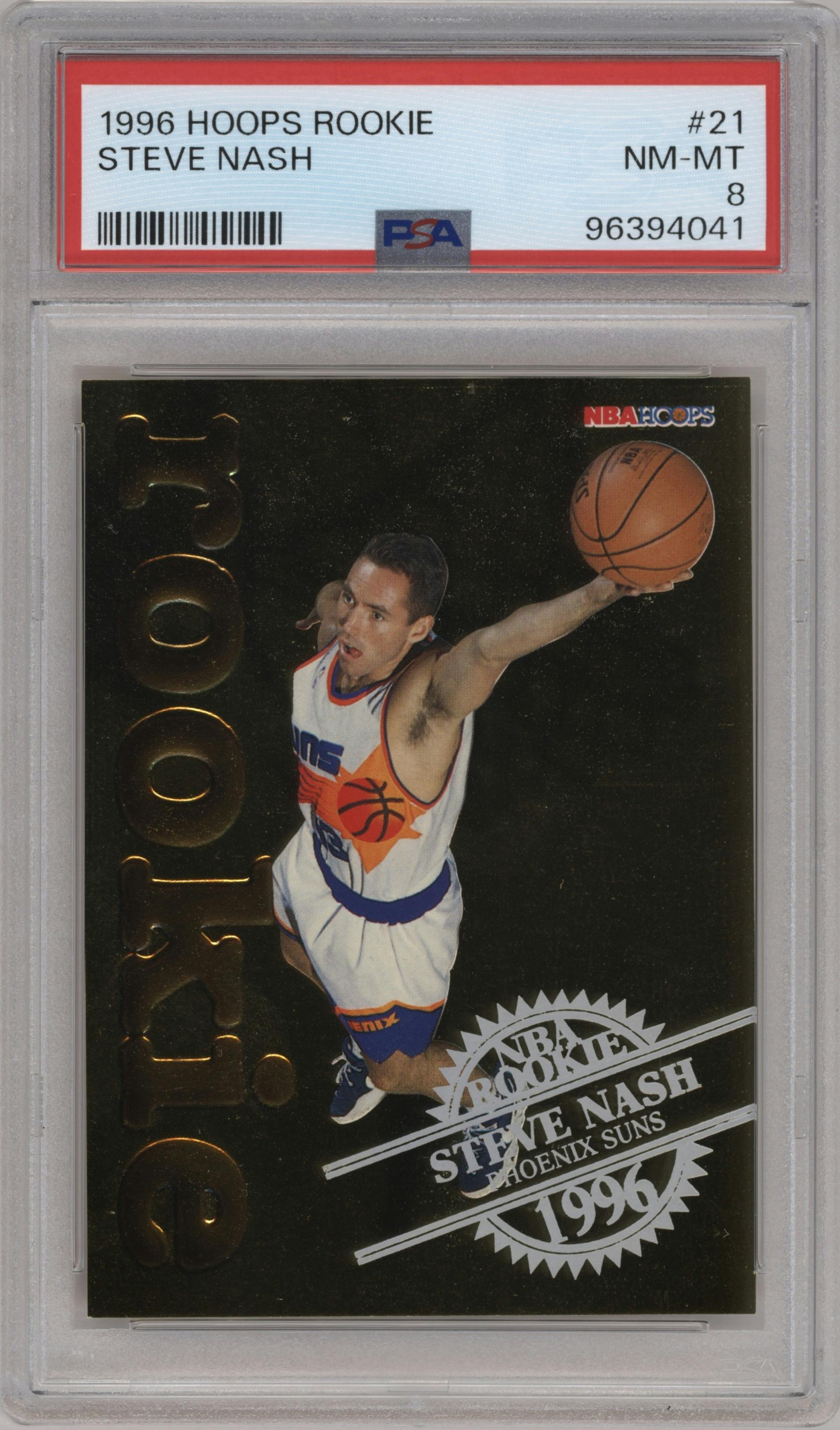 Steve Nash from the 1996-97 NBA Hoops set graded by PSA and given an overall grade of 8.