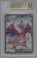 Charizard ex from the 2023 Pokemon SV set featuring a Charizard ex Premium Collection parallel graded by Beckett and given an overall grade of 9.5.