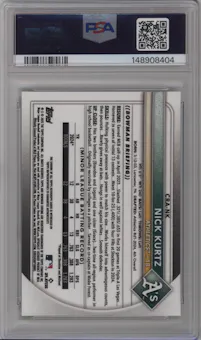 Nick Kurtz from the 2025 Bowman Chrome set featuring a Green parallel graded by PSA and given an overall grade of 10.