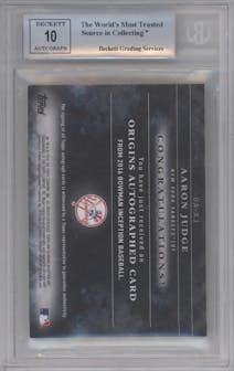  Aaron Judge from the 2016 Bowman Inception set graded by Beckett and given an overall grade of 8.5.