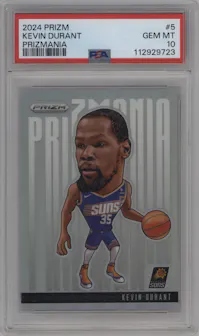 Kevin Durant from the 2024-25 Panini Prizm set graded by PSA and given an overall grade of 10.
