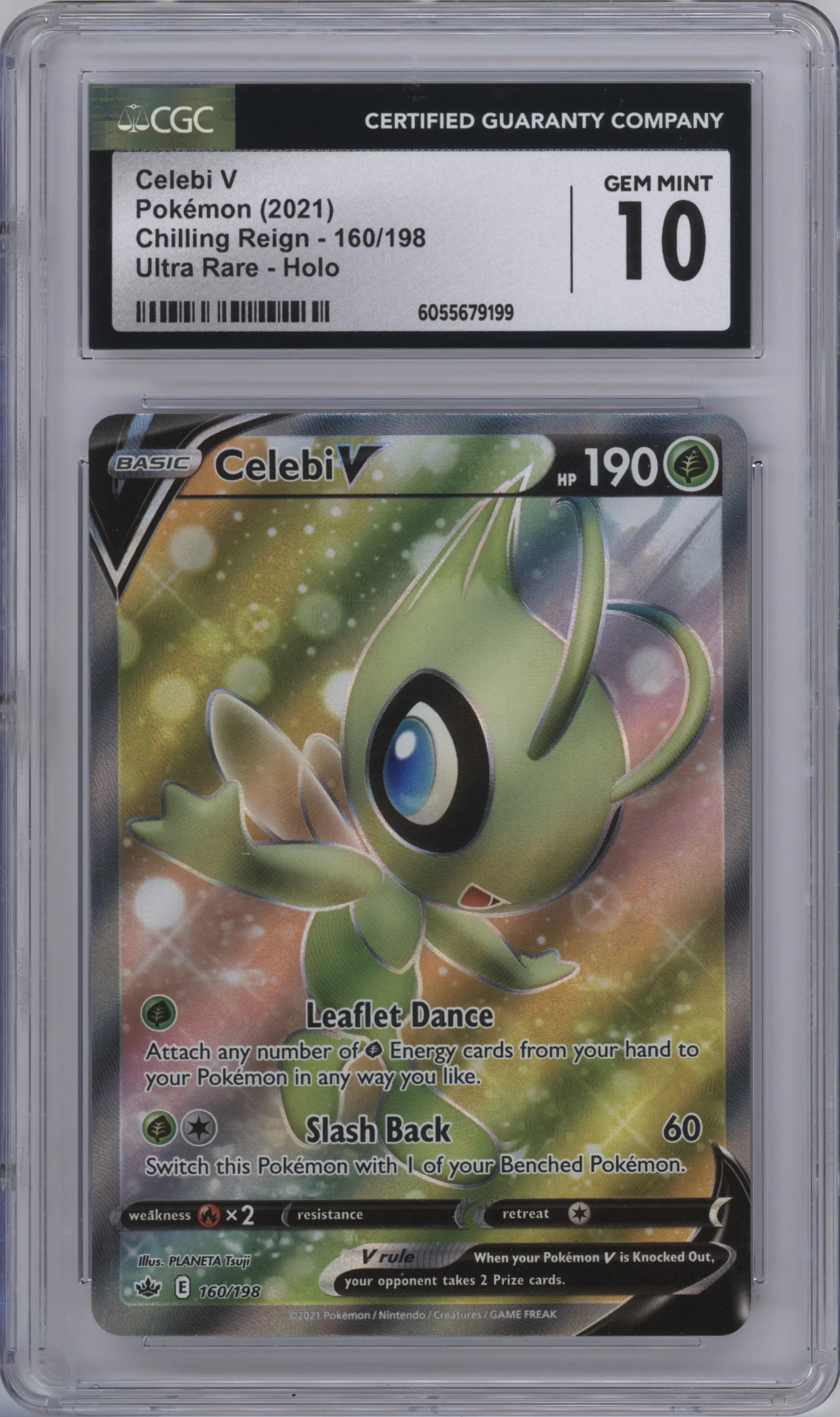 Celebi V from the 2021 Pokemon SWSH set graded by CSG and given an overall grade of 10.