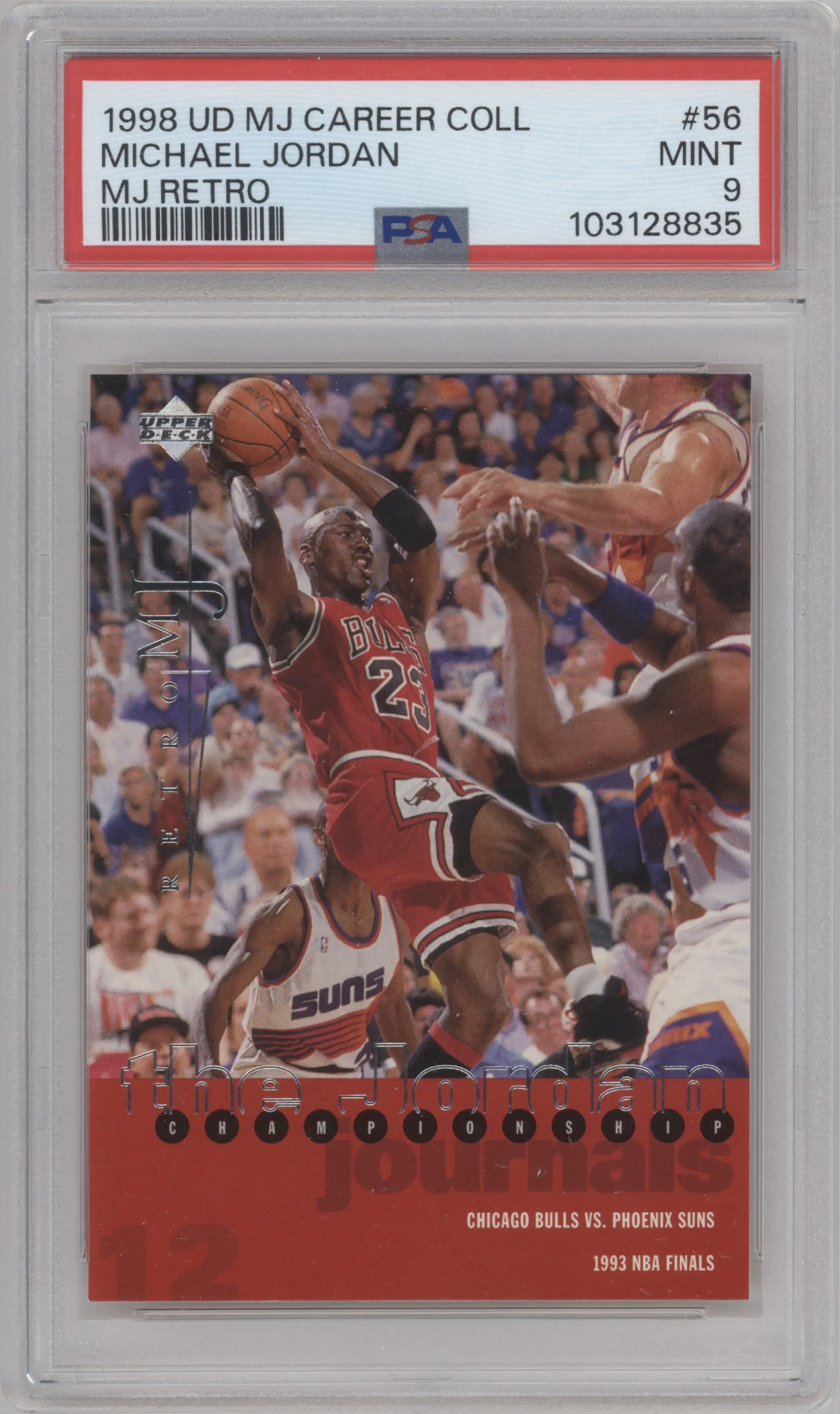 Michael Jordan from the 1998-99 UD MJ Career Collection set graded by PSA and given an overall grade of 9.