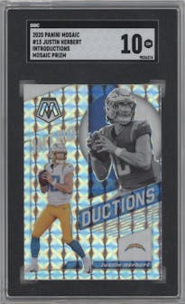 Justin Herbert from the 2020 Panini Mosaic set featuring a Mosaic parallel graded by SGC and given an overall grade of 10.