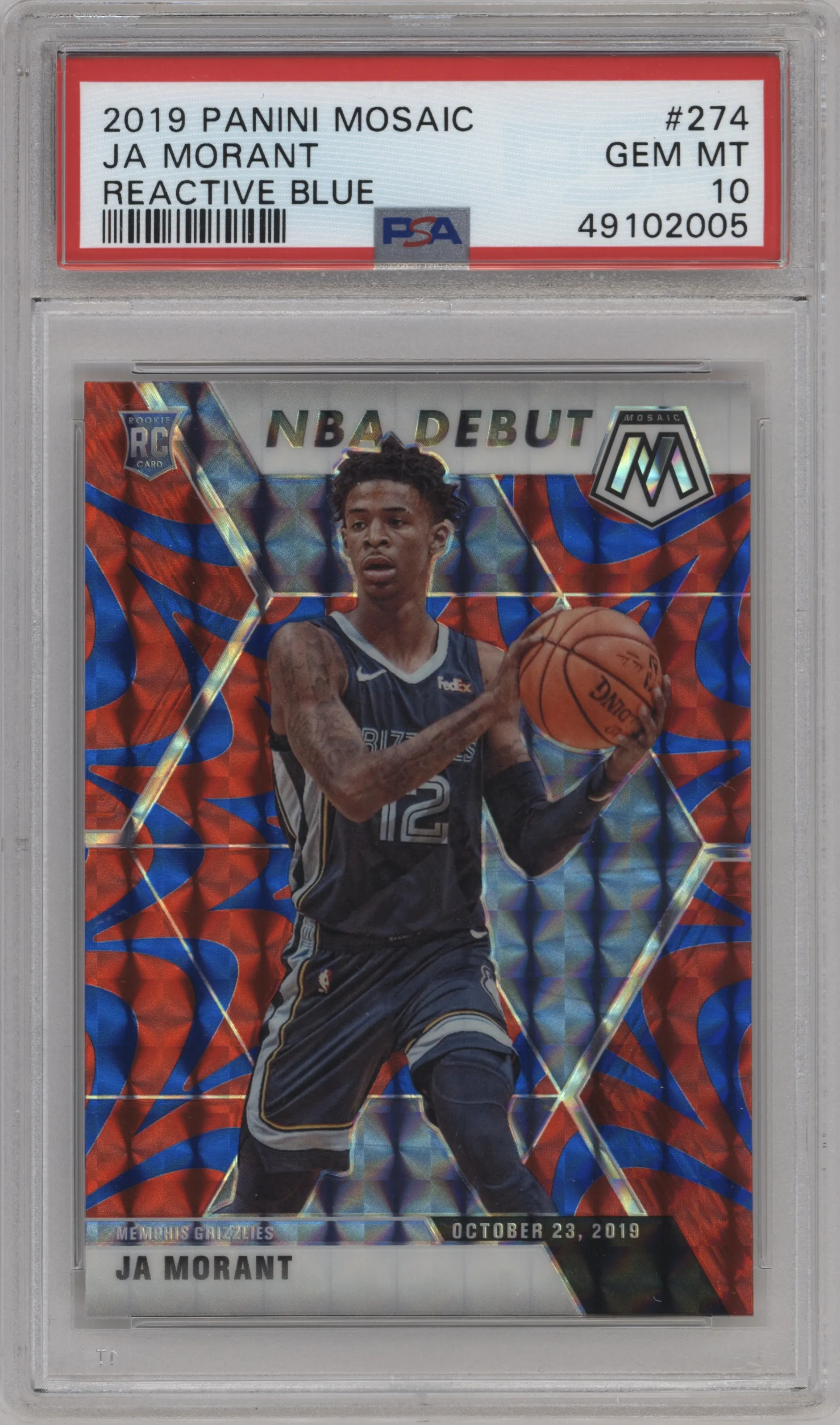 2019 Panini Mosaic Ja Morant Reactive Blue PSA 10