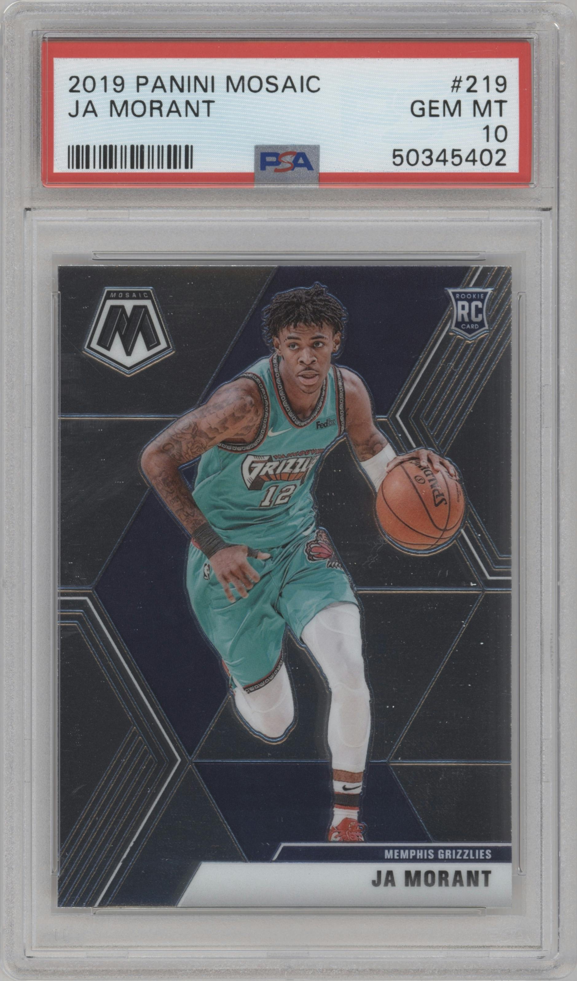 Ja Morant from the 2019-20 Panini Mosaic  set graded by PSA and given an overall grade of 10.