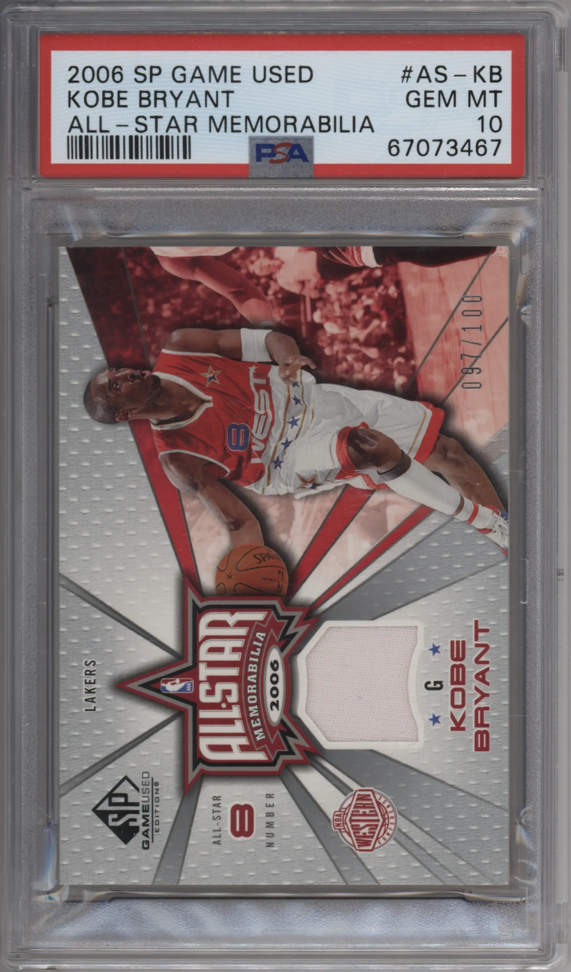 Kobe Bryant from the 2006-07 SP Game-Used set graded by PSA and given an overall grade of 10.