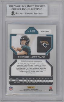 Trevor Lawrence from the 2021 Panini Prizm set graded by Beckett and given an overall grade of 8.5.
