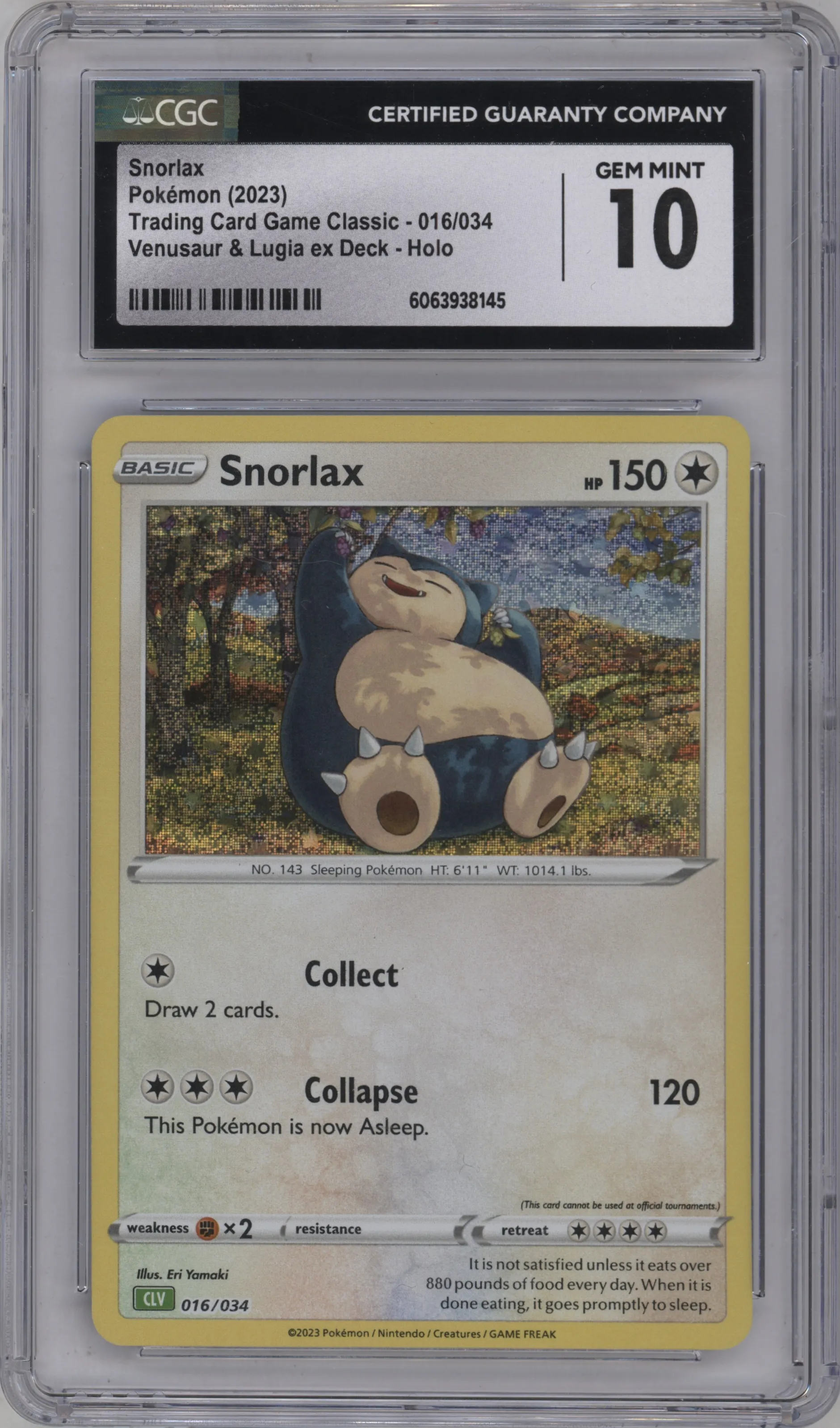 2023 Pokemon CLV Snorlax CGC 10