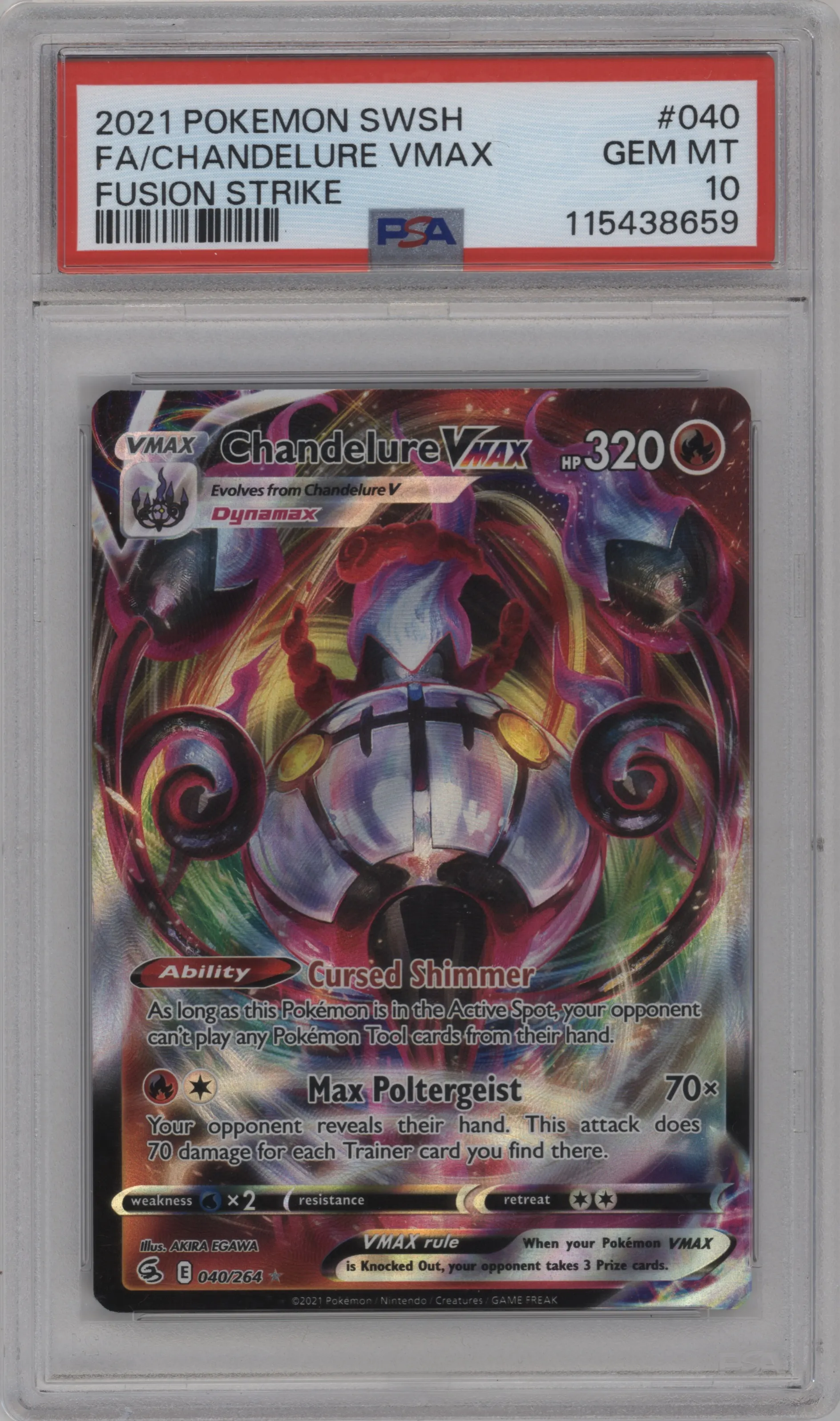 2021 Pokemon SWSH Fusion Strike Chandelure VMax #040 PSA 10
