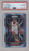 Jalen Green from the 2021-22 Panini Prizm  set featuring a Hyper parallel graded by PSA and given an overall grade of 10.