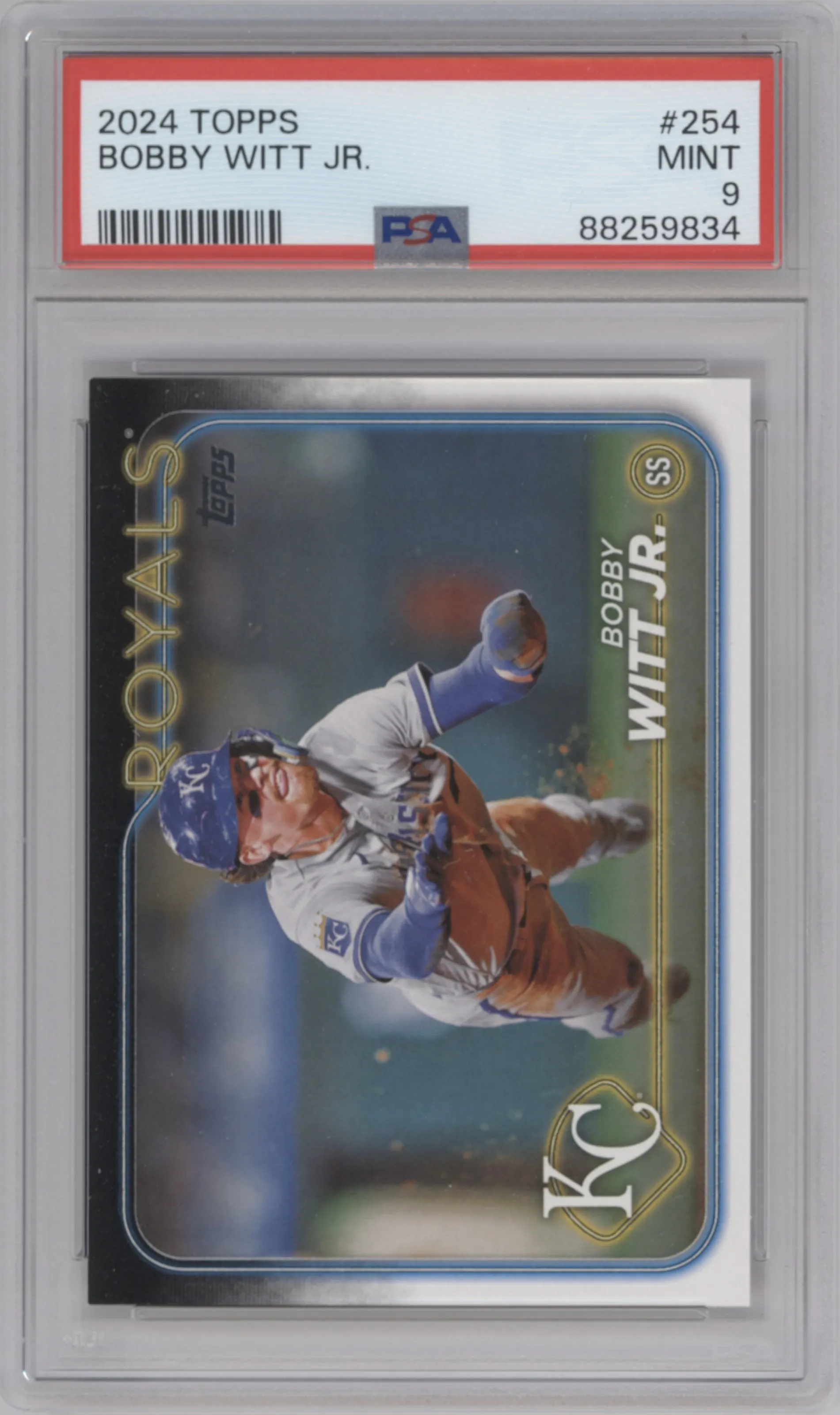Bobby Witt Jr. from the 2024 Topps  set graded by PSA and given an overall grade of 9.