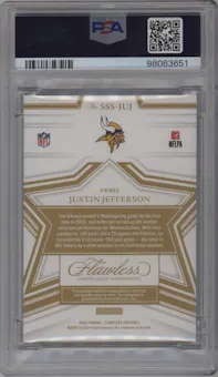 Justin Jefferson from the 2022 Panini Flawless set featuring a Ruby parallel graded by PSA and given an overall grade of 9.