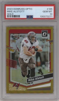 Mike Alstott from the 2023 Donruss Optic set featuring a Gold  parallel graded by PSA and given an overall grade of 10.