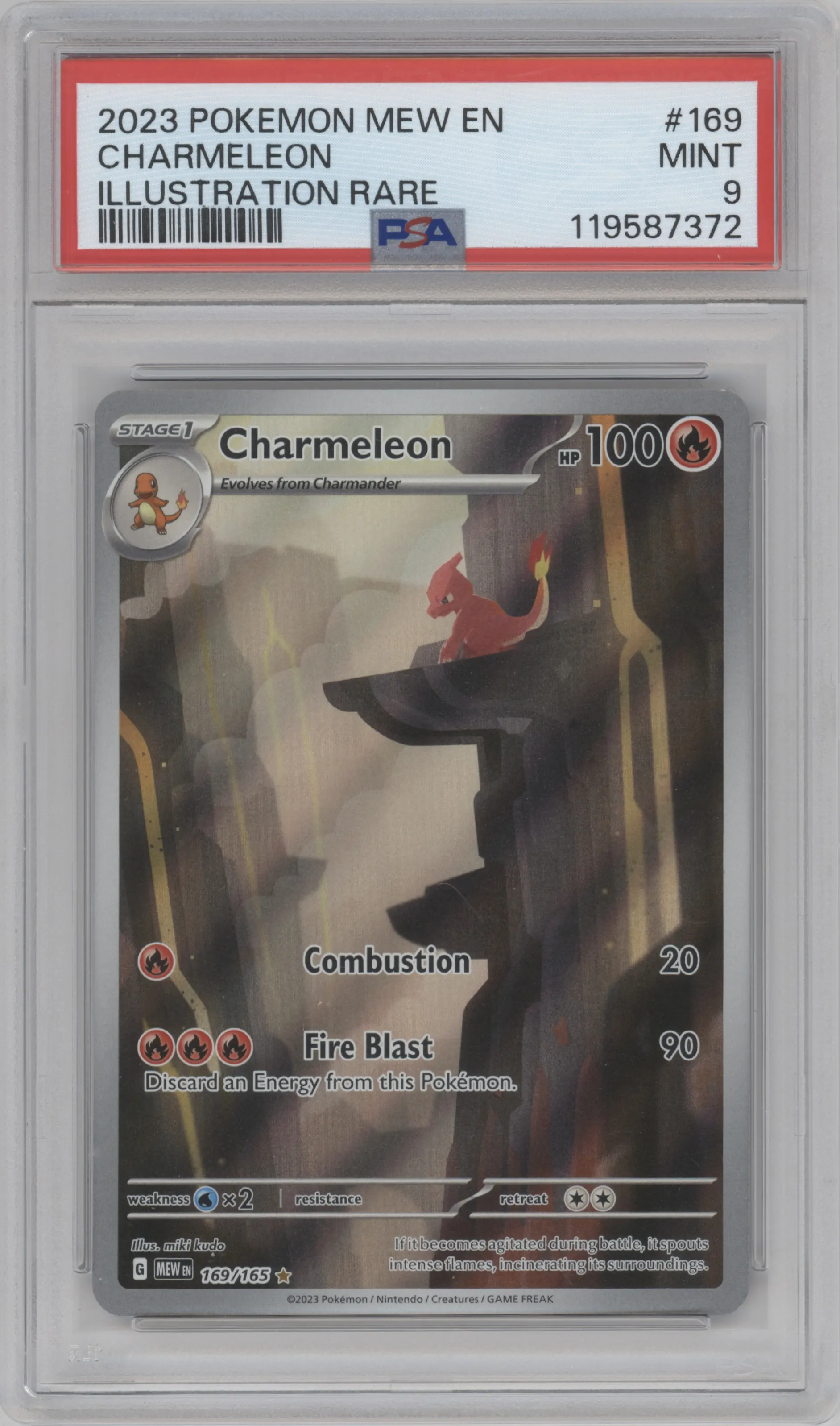 Charmeleon from the 2023 Pokemon SV set graded by PSA and given an overall grade of 9.