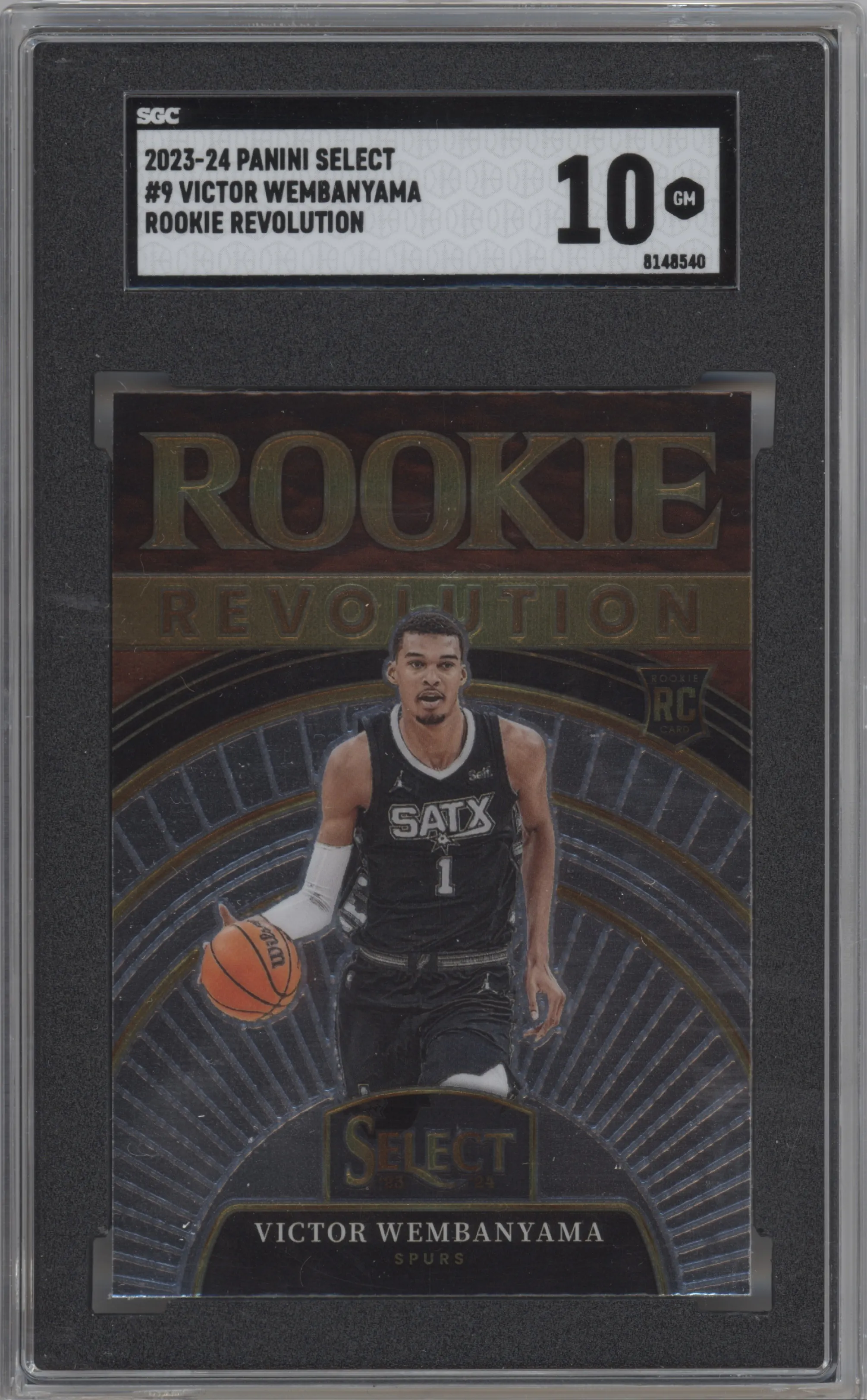 Victor Wembanyama from the 2023-24 Panini Select  set graded by SGC and given an overall grade of 10.