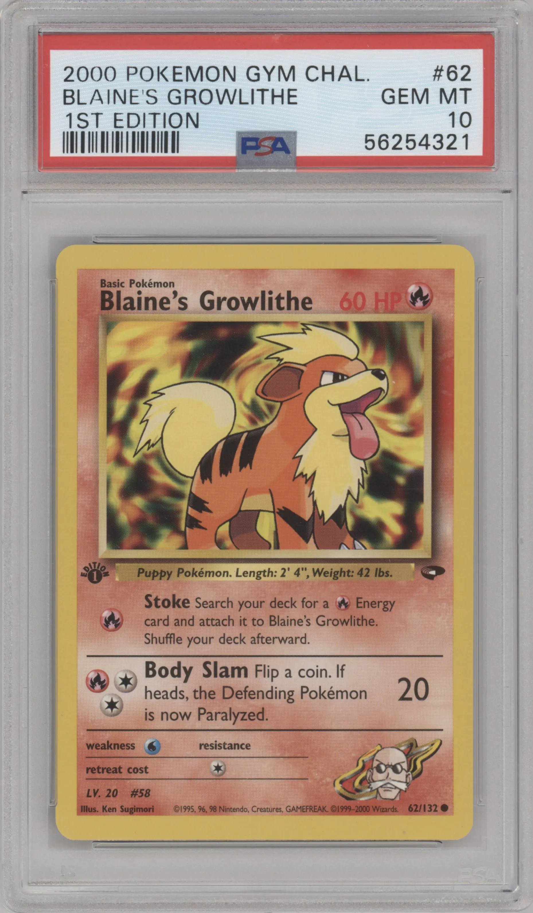 2000 Pokemon GH Gym Challenge Blaine's Growlithe #62 PSA 10