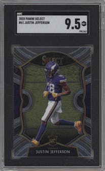 Justin Jefferson from the 2020 Panini Select set graded by SGC and given an overall grade of 9.5.
