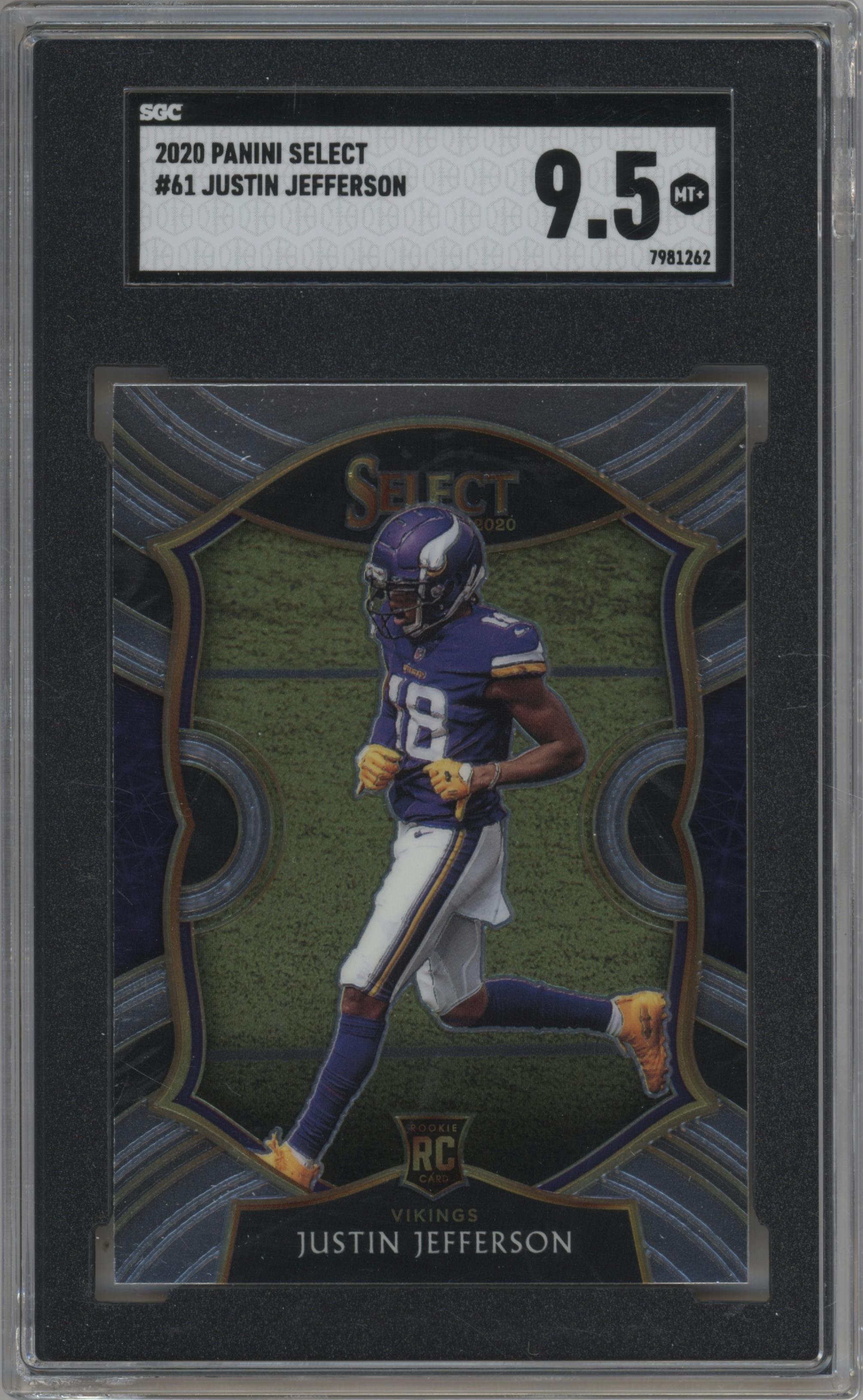 Justin Jefferson from the 2020 Panini Select set graded by SGC and given an overall grade of 9.5.