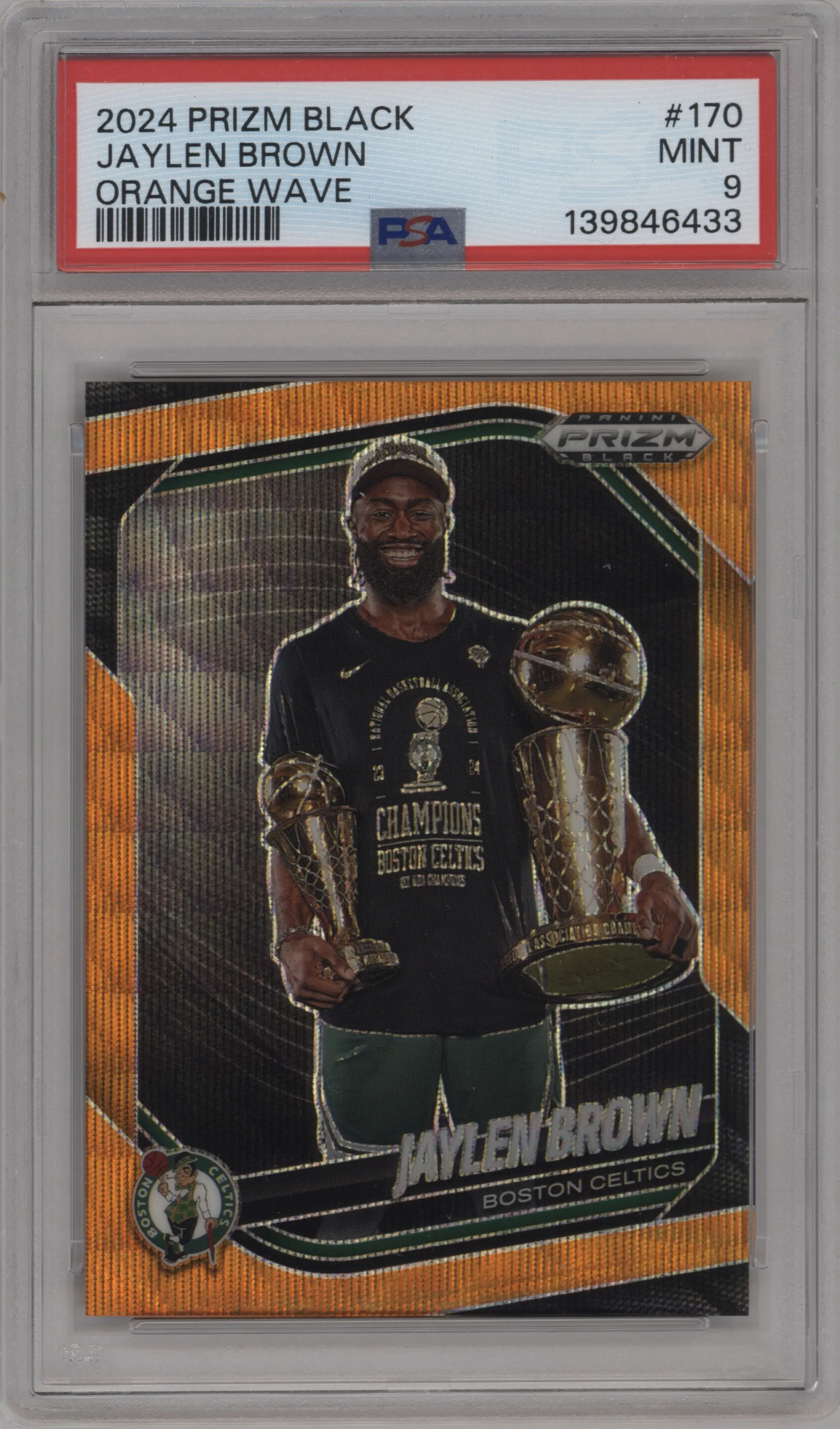 2024 Panini Prizm Black Jaylen Brown Orange Wave PSA 9