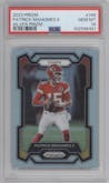 Patrick Mahomes II from the 2023 Panini Prizm set featuring a Silver Prizm parallel graded by PSA and given an overall grade of 10.