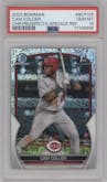 Cam Collier from the 2023 Bowman  set featuring a Speckle Refractor  parallel graded by PSA and given an overall grade of 10.