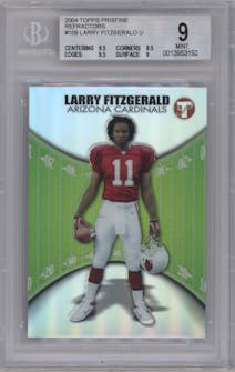 Larry Fitzgerald from the 2004 Topps Pristine set featuring a Refractor parallel graded by Beckett and given an overall grade of 9.